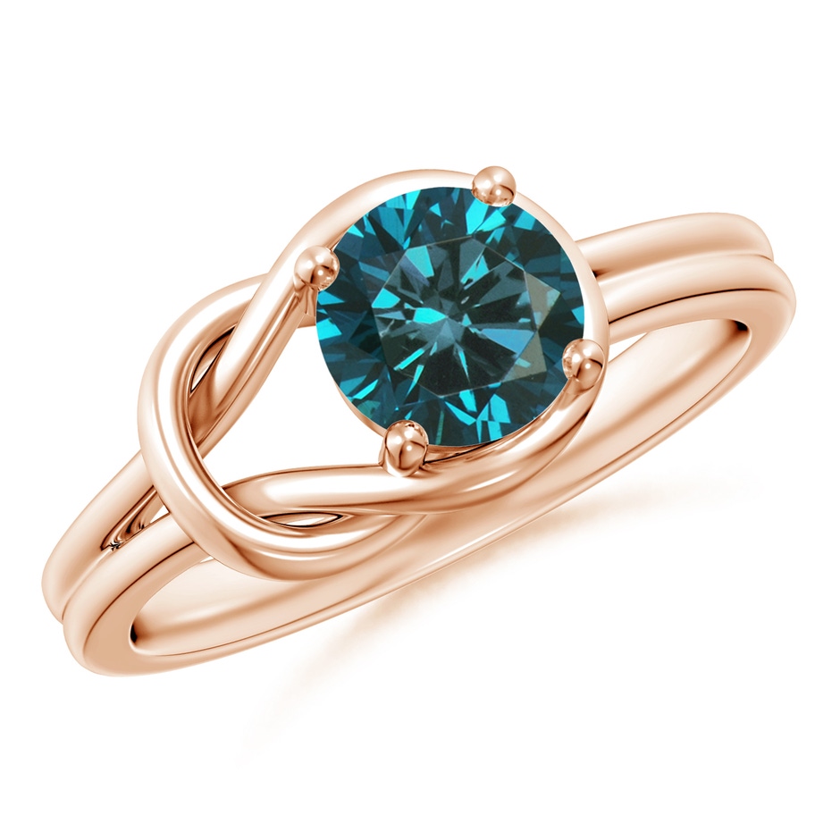 6mm AA Solitaire Enhanced Blue Diamond Infinity Knot Ring in Rose Gold 