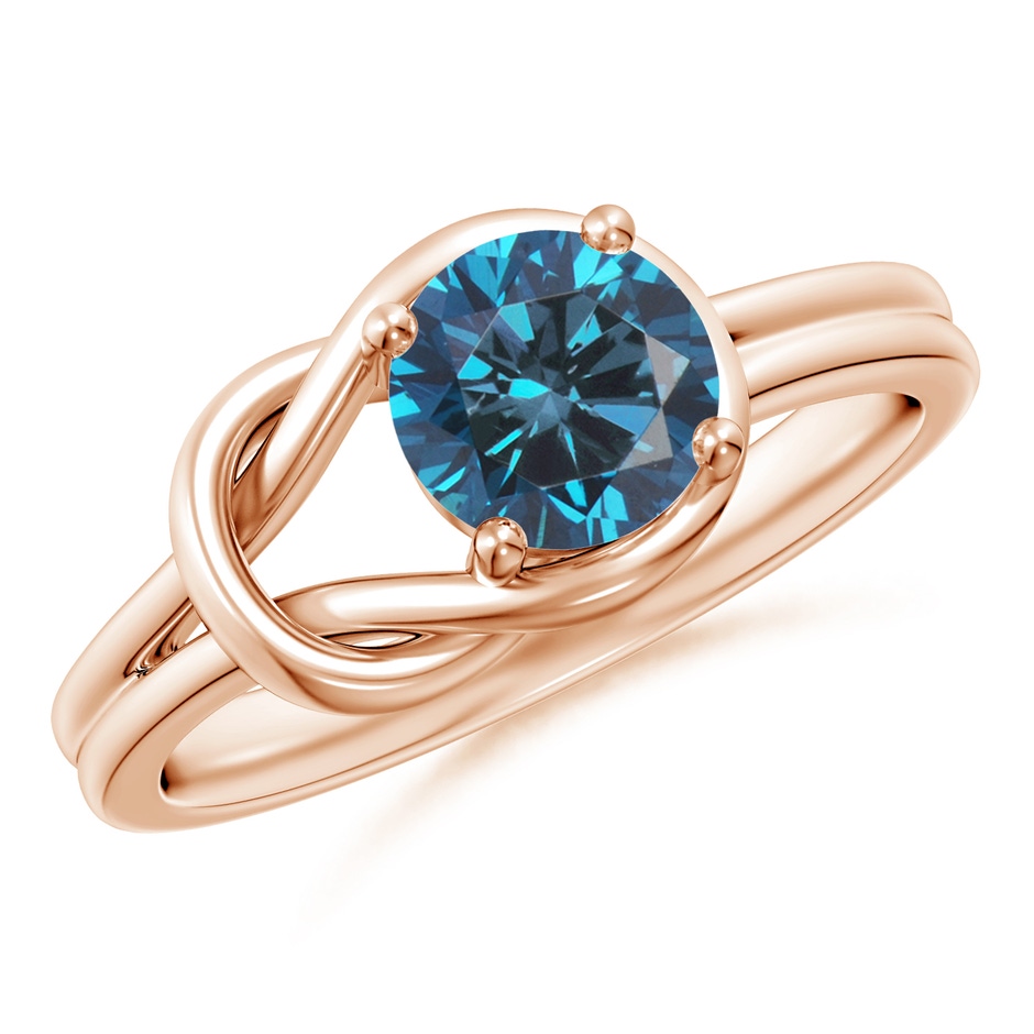 6mm AAA Solitaire Enhanced Blue Diamond Infinity Knot Ring in Rose Gold 