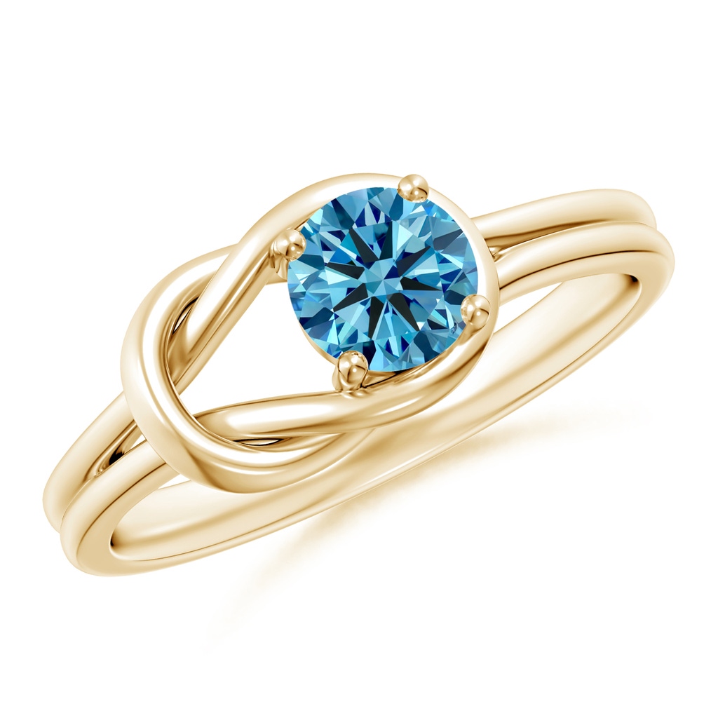 5.1mm AAAA Solitaire Fancy Intense Blue Diamond Infinity Knot Ring in Yellow Gold