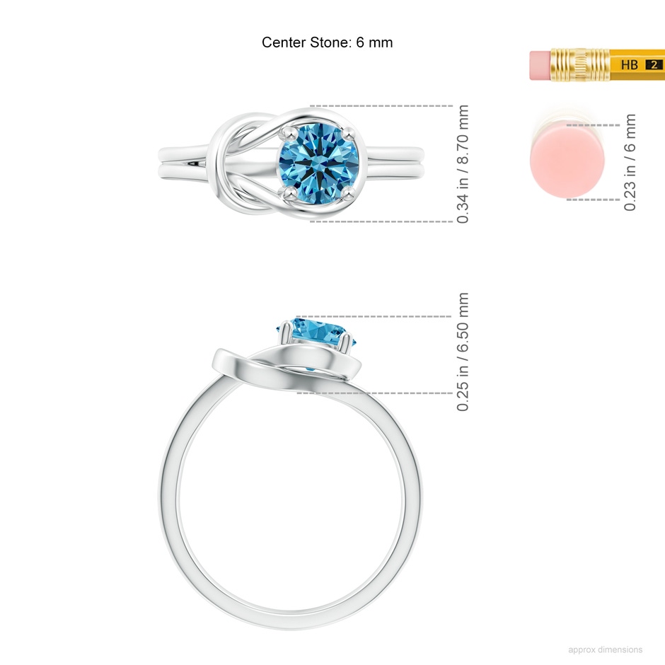 6mm AAAA Solitaire Fancy Intense Blue Diamond Infinity Knot Ring in P950 Platinum ruler