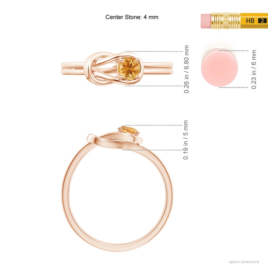 4mm A Solitaire Citrine Infinity Knot Ring in Rose Gold ruler