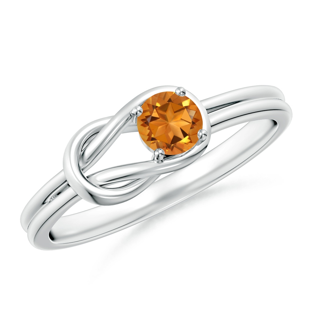 4mm AAA Solitaire Citrine Infinity Knot Ring in White Gold