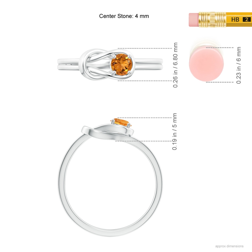 4mm AAA Solitaire Citrine Infinity Knot Ring in White Gold Ruler