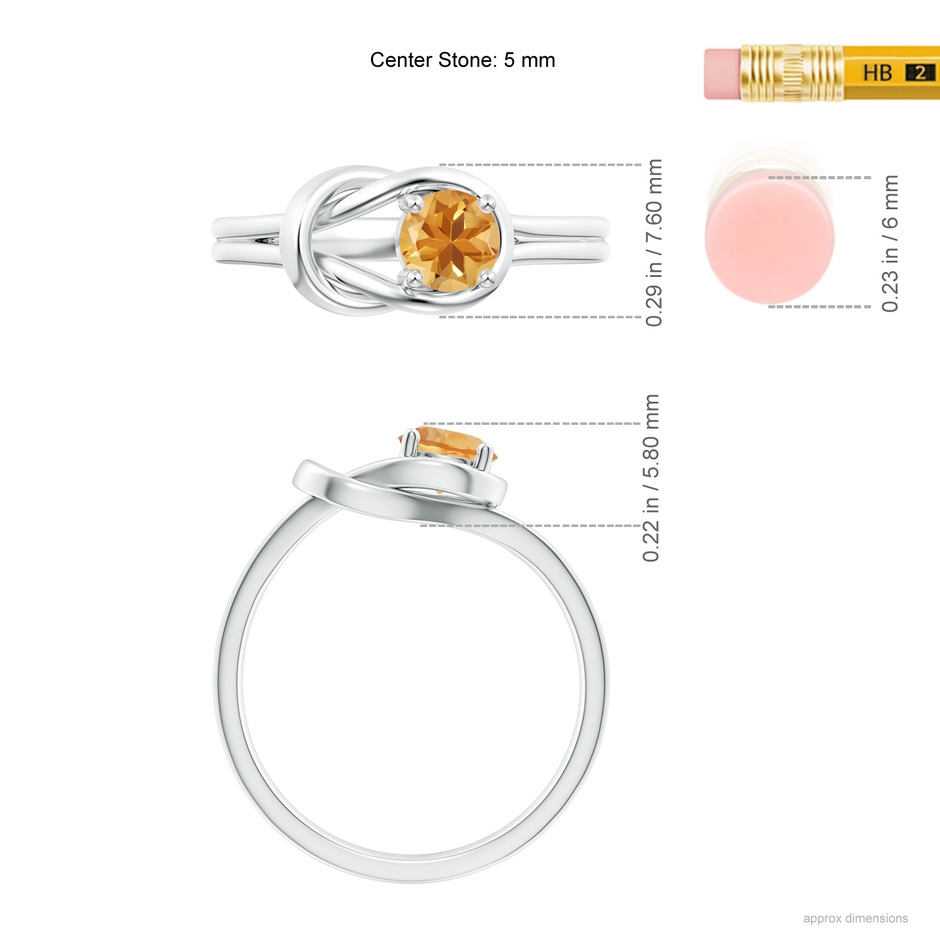 5mm A Solitaire Citrine Infinity Knot Ring in White Gold ruler