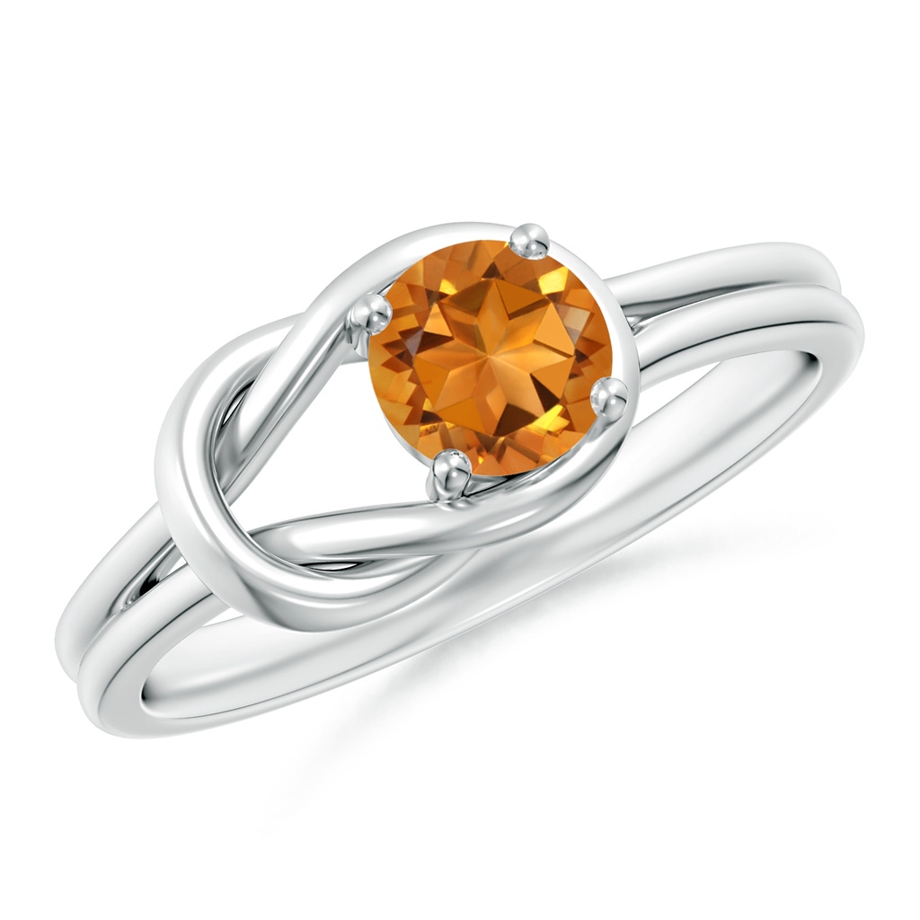 5mm AAA Solitaire Citrine Infinity Knot Ring in White Gold 