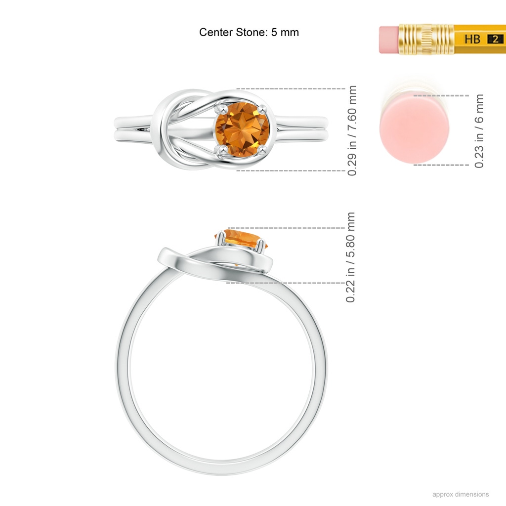 5mm AAA Solitaire Citrine Infinity Knot Ring in White Gold Ruler