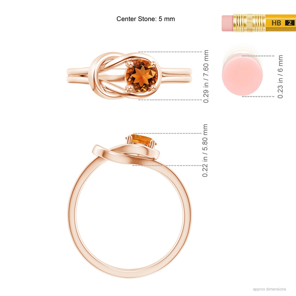 5mm AAAA Solitaire Citrine Infinity Knot Ring in Rose Gold Ruler