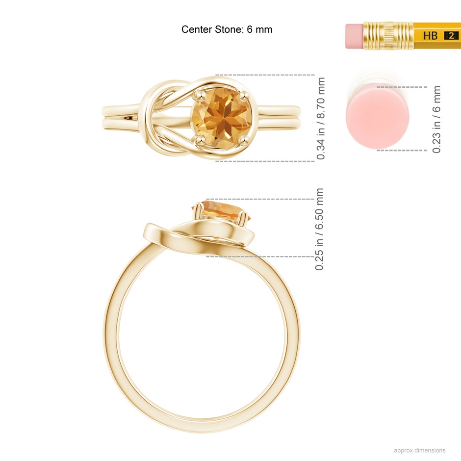 6mm A Solitaire Citrine Infinity Knot Ring in Yellow Gold ruler