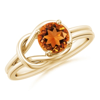 6mm AAAA Solitaire Citrine Infinity Knot Ring in Yellow Gold
