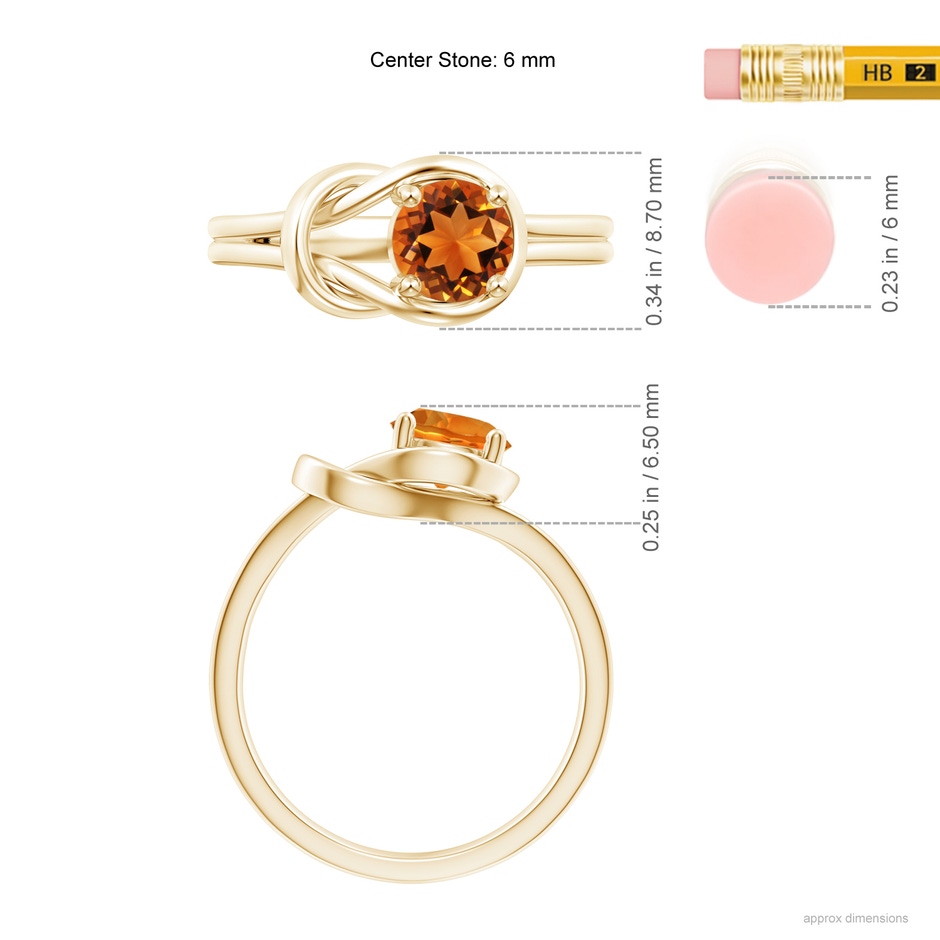6mm AAAA Solitaire Citrine Infinity Knot Ring in Yellow Gold ruler