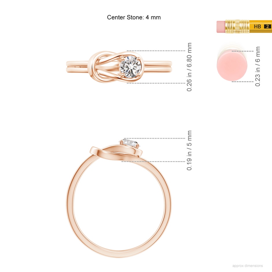 4mm IJI1I2 Solitaire Diamond Infinity Knot Ring in Rose Gold ruler