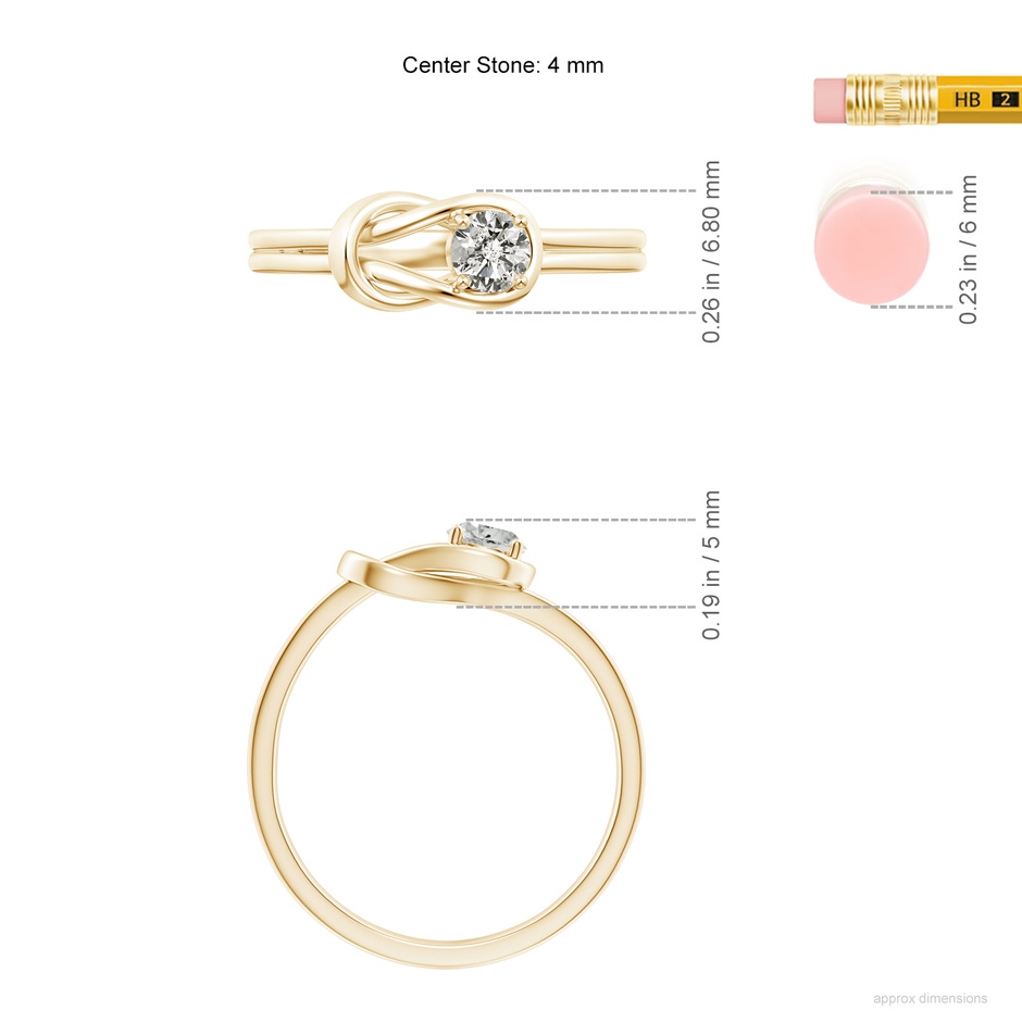 4mm KI3 Solitaire Diamond Infinity Knot Ring in Yellow Gold ruler