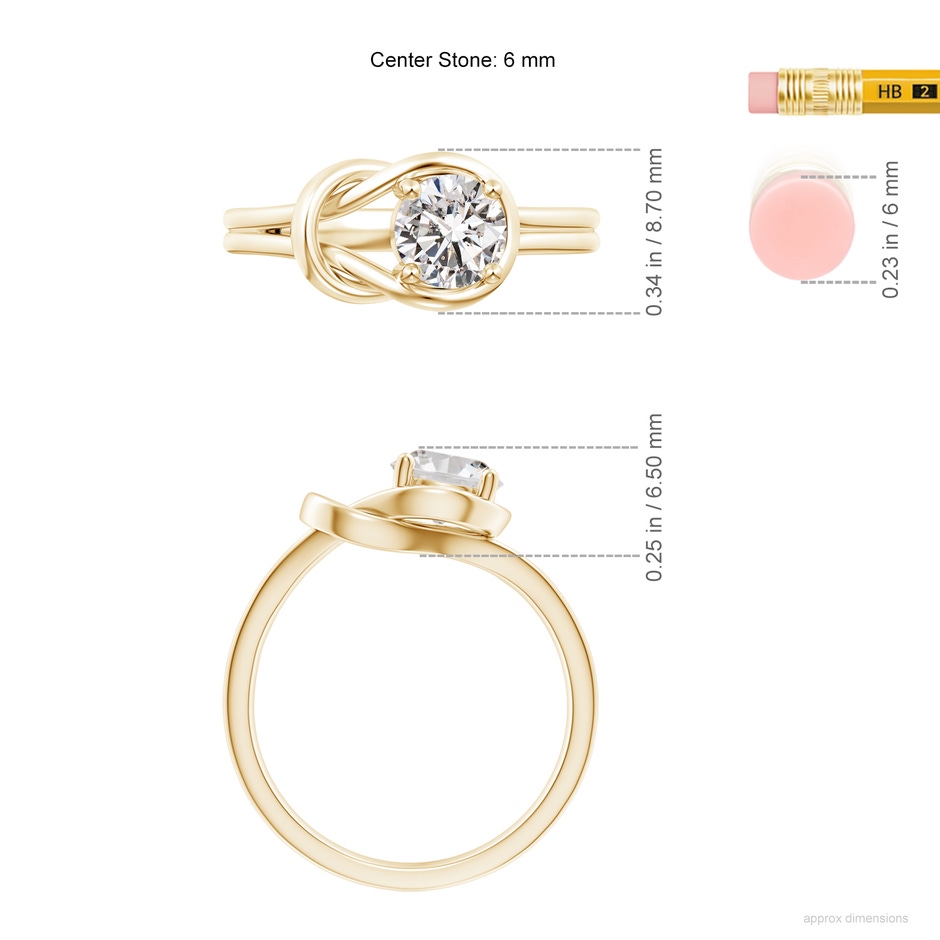 6mm IJI1I2 Solitaire Diamond Infinity Knot Ring in Yellow Gold ruler