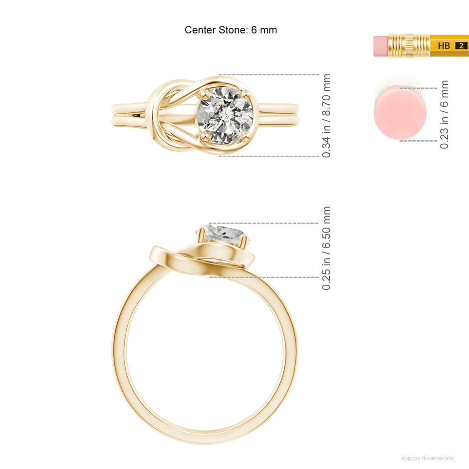 6mm KI3 Solitaire Diamond Infinity Knot Ring in Yellow Gold ruler