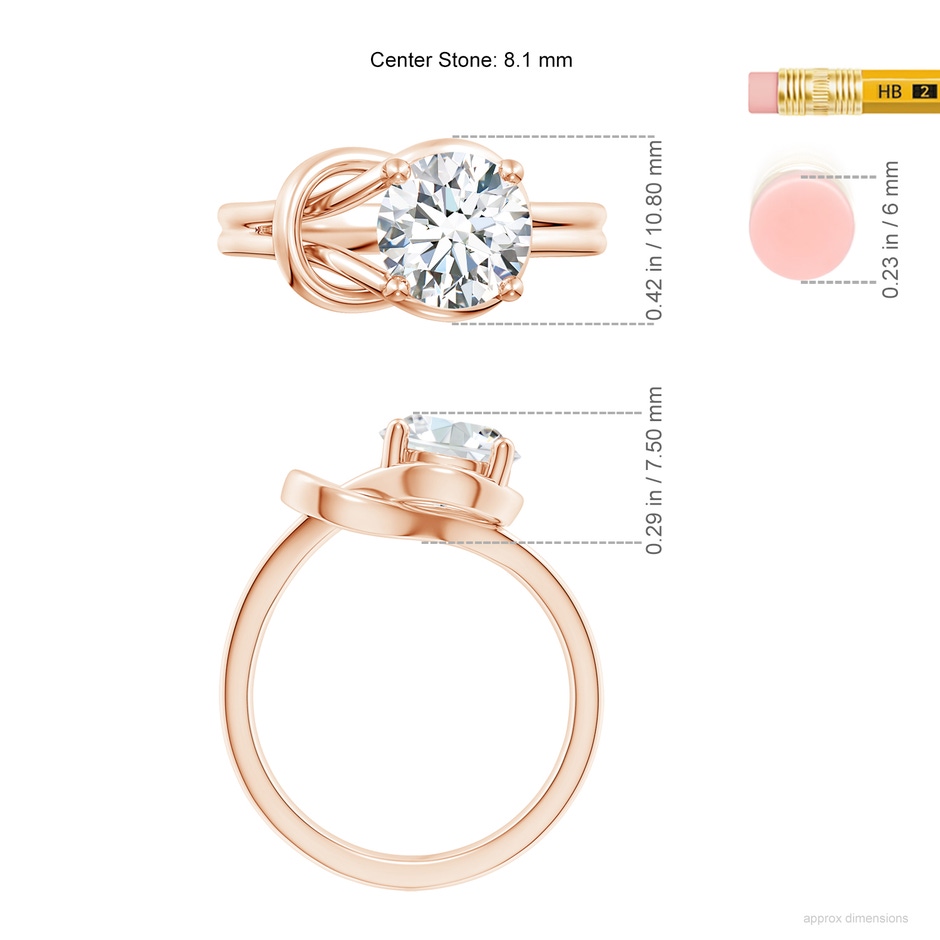 8.1mm GVS2 Solitaire Diamond Infinity Knot Ring in Rose Gold ruler