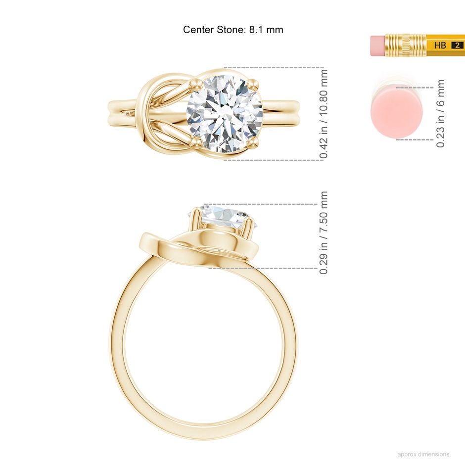 8.1mm GVS2 Solitaire Diamond Infinity Knot Ring in Yellow Gold ruler
