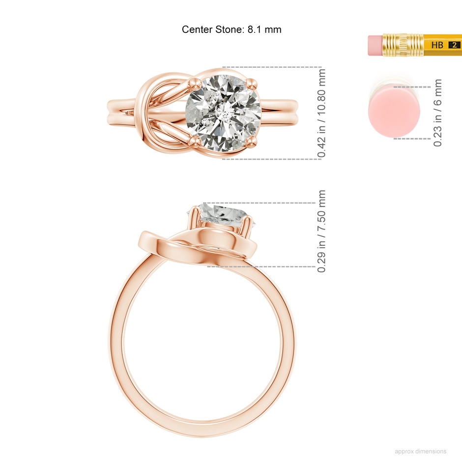 8.1mm KI3 Solitaire Diamond Infinity Knot Ring in Rose Gold ruler
