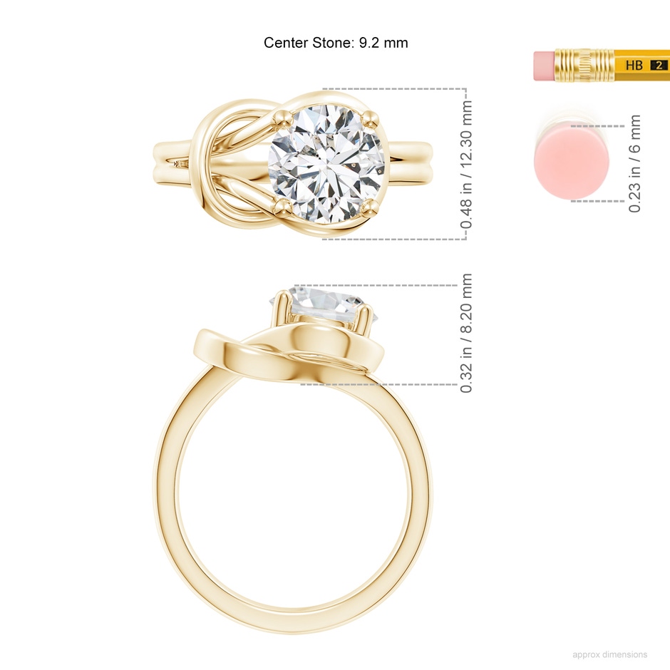 9.2mm HSI2 Solitaire Diamond Infinity Knot Ring in Yellow Gold ruler