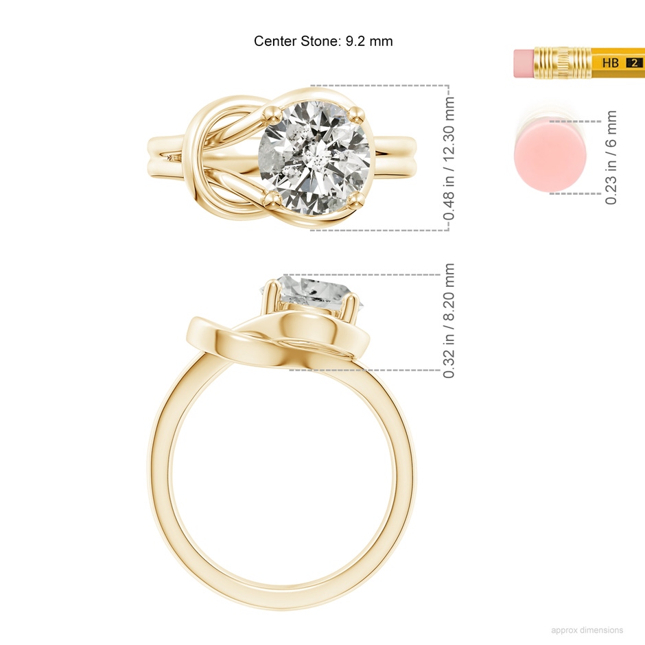 9.2mm KI3 Solitaire Diamond Infinity Knot Ring in Yellow Gold ruler