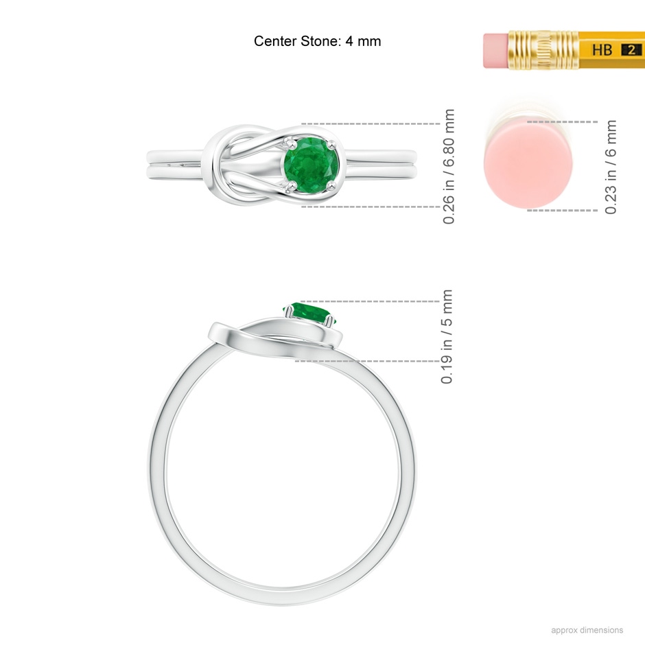 4mm AA Solitaire Emerald Infinity Knot Ring in P950 Platinum ruler