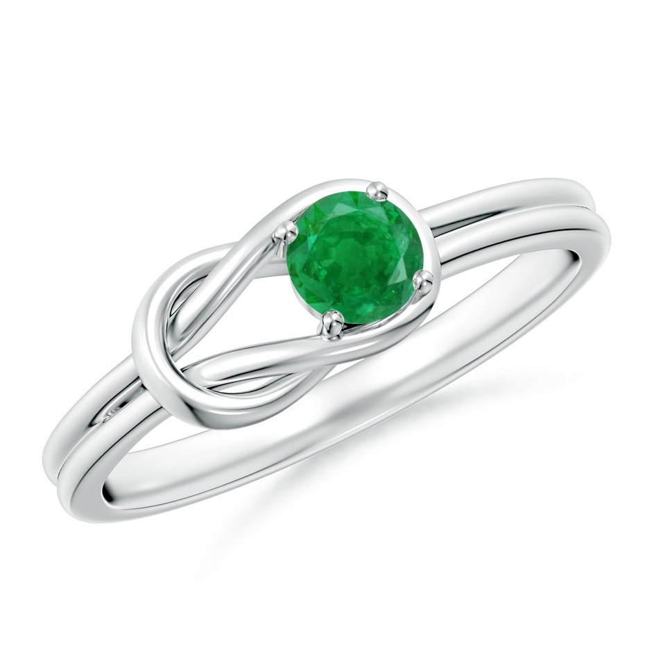 4mm AA Solitaire Emerald Infinity Knot Ring in White Gold 