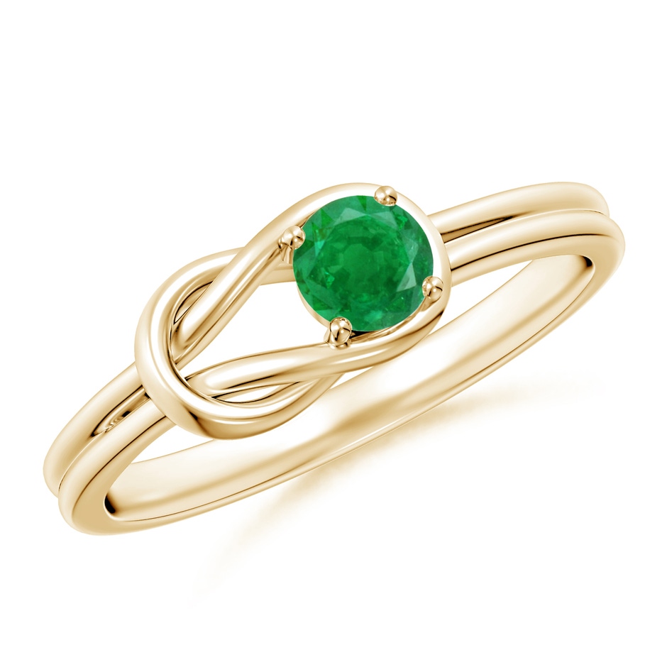 4mm AA Solitaire Emerald Infinity Knot Ring in Yellow Gold 