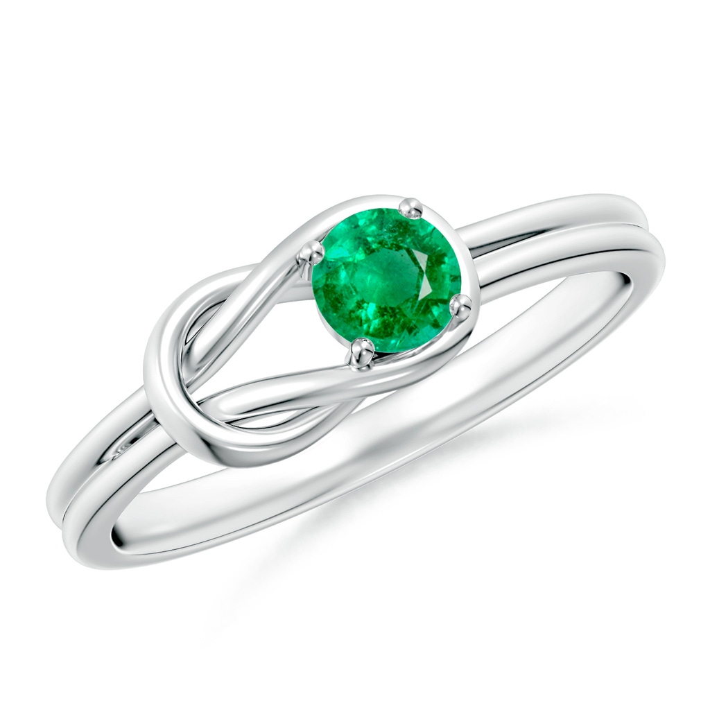 4mm AAA Solitaire Emerald Infinity Knot Ring in White Gold