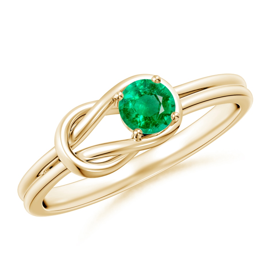 4mm AAA Solitaire Emerald Infinity Knot Ring in Yellow Gold 