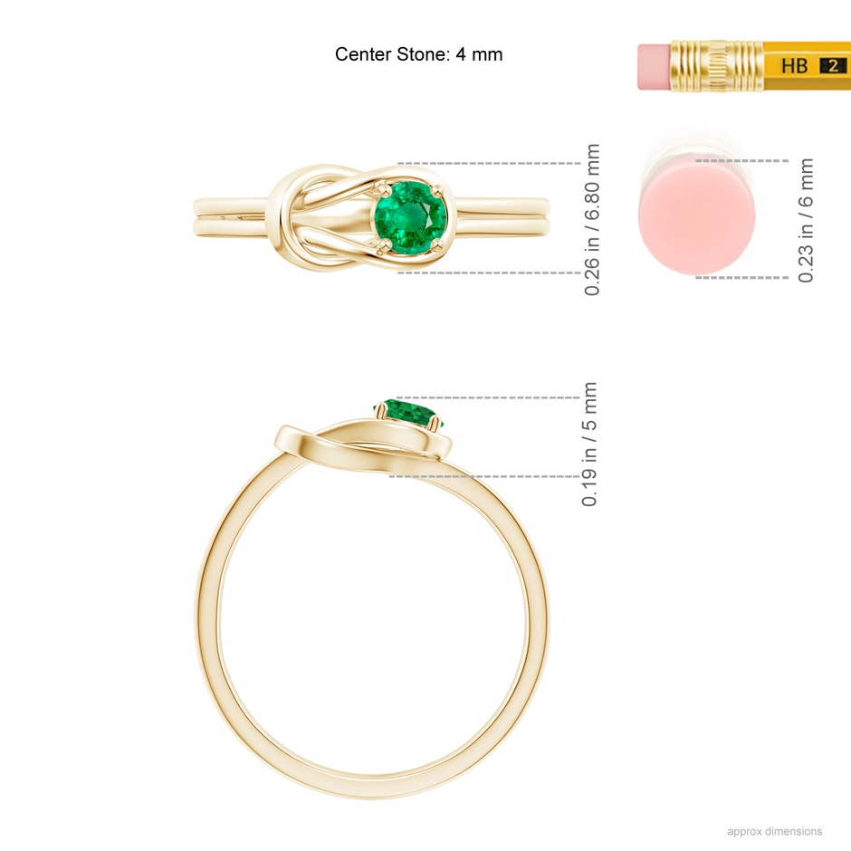 4mm AAA Solitaire Emerald Infinity Knot Ring in Yellow Gold ruler