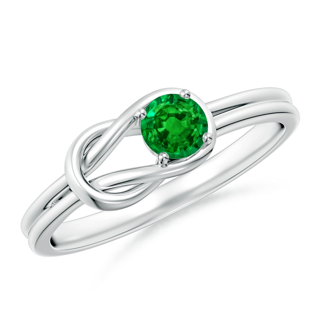 4mm AAAA Solitaire Emerald Infinity Knot Ring in P950 Platinum