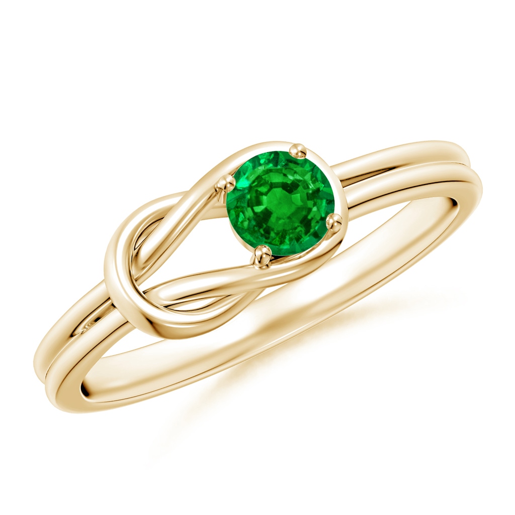 4mm AAAA Solitaire Emerald Infinity Knot Ring in Yellow Gold