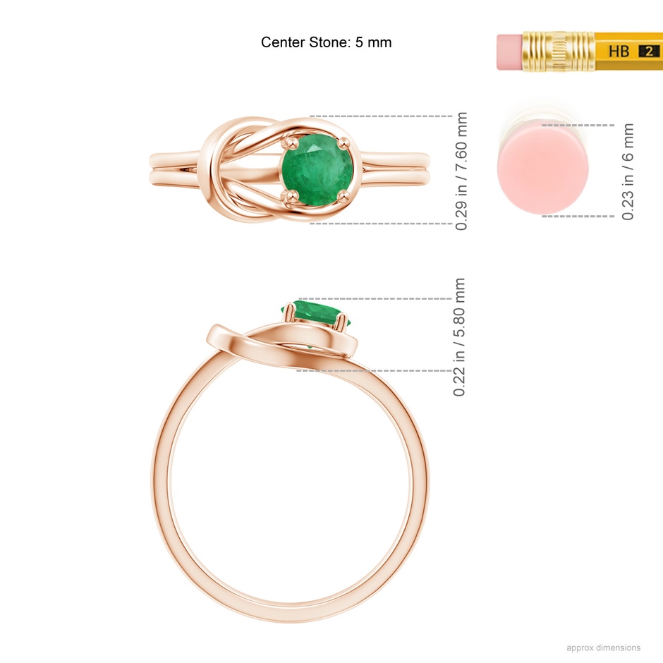 5mm A Solitaire Emerald Infinity Knot Ring in Rose Gold ruler