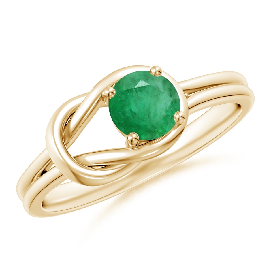 5mm A Solitaire Emerald Infinity Knot Ring in Yellow Gold 