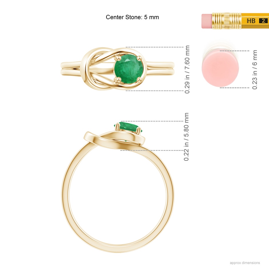 5mm A Solitaire Emerald Infinity Knot Ring in Yellow Gold ruler
