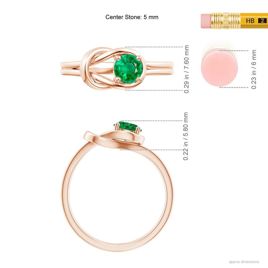 5mm AAA Solitaire Emerald Infinity Knot Ring in Rose Gold ruler