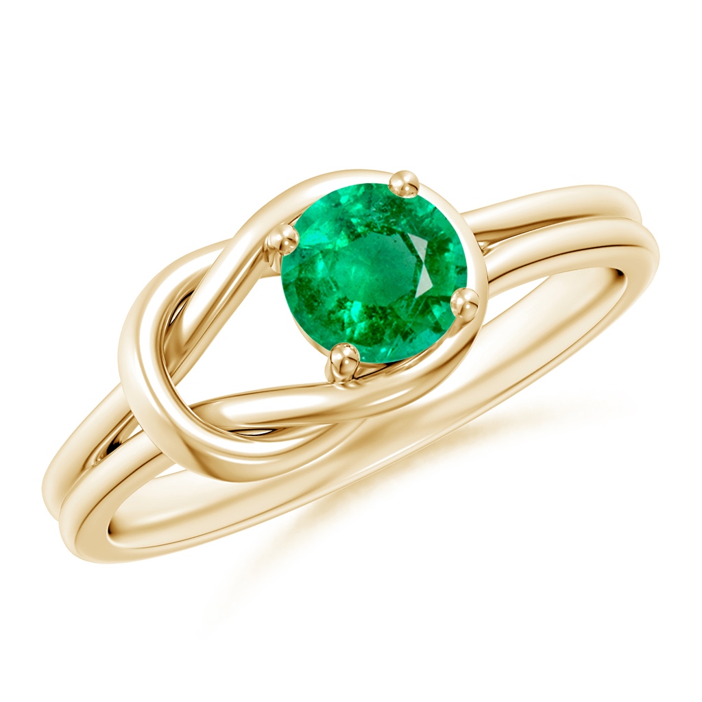 5mm AAA Solitaire Emerald Infinity Knot Ring in Yellow Gold