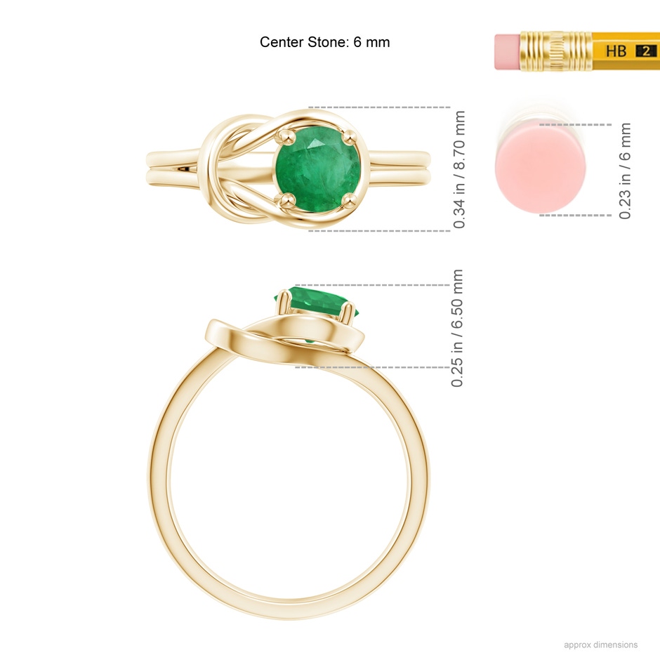 6mm A Solitaire Emerald Infinity Knot Ring in Yellow Gold ruler
