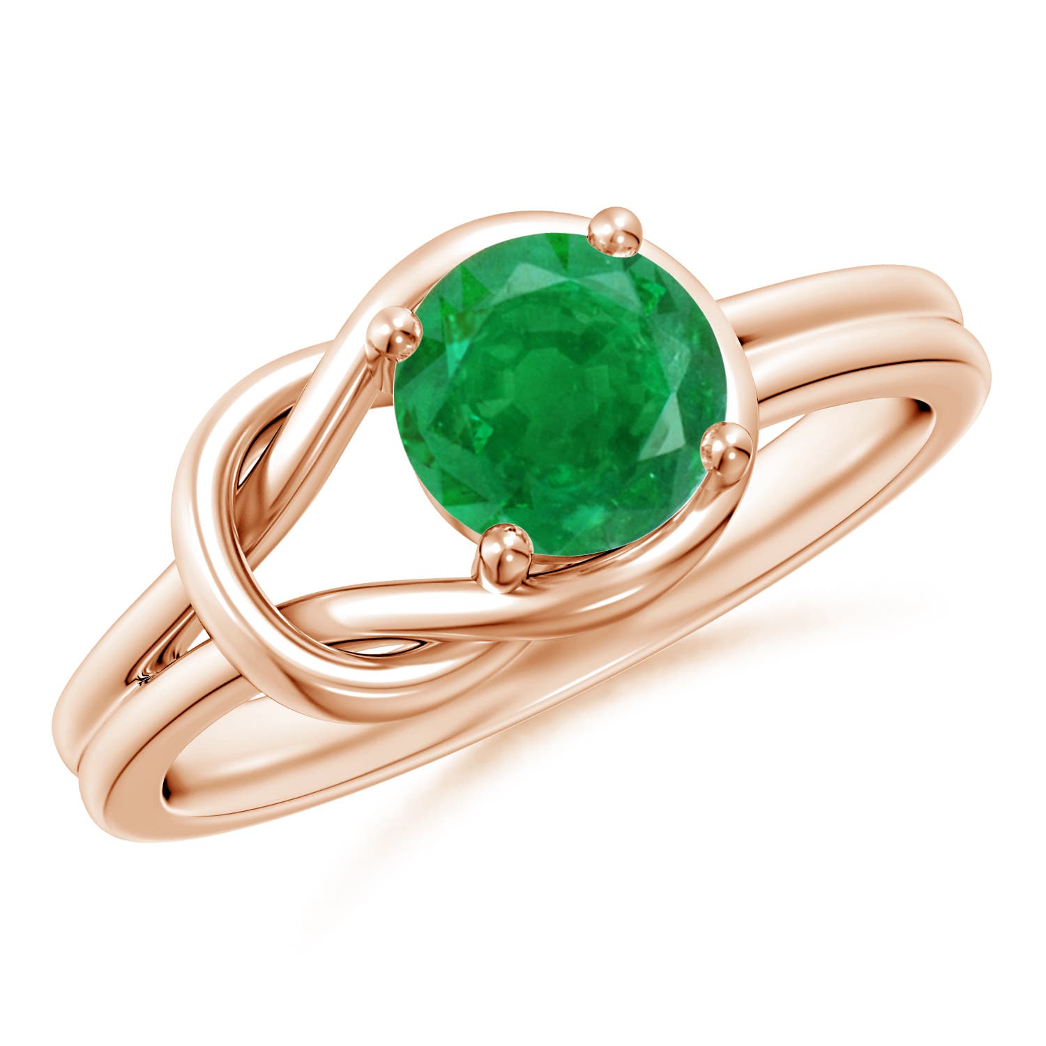 6mm AA Solitaire Emerald Infinity Knot Ring in Rose Gold