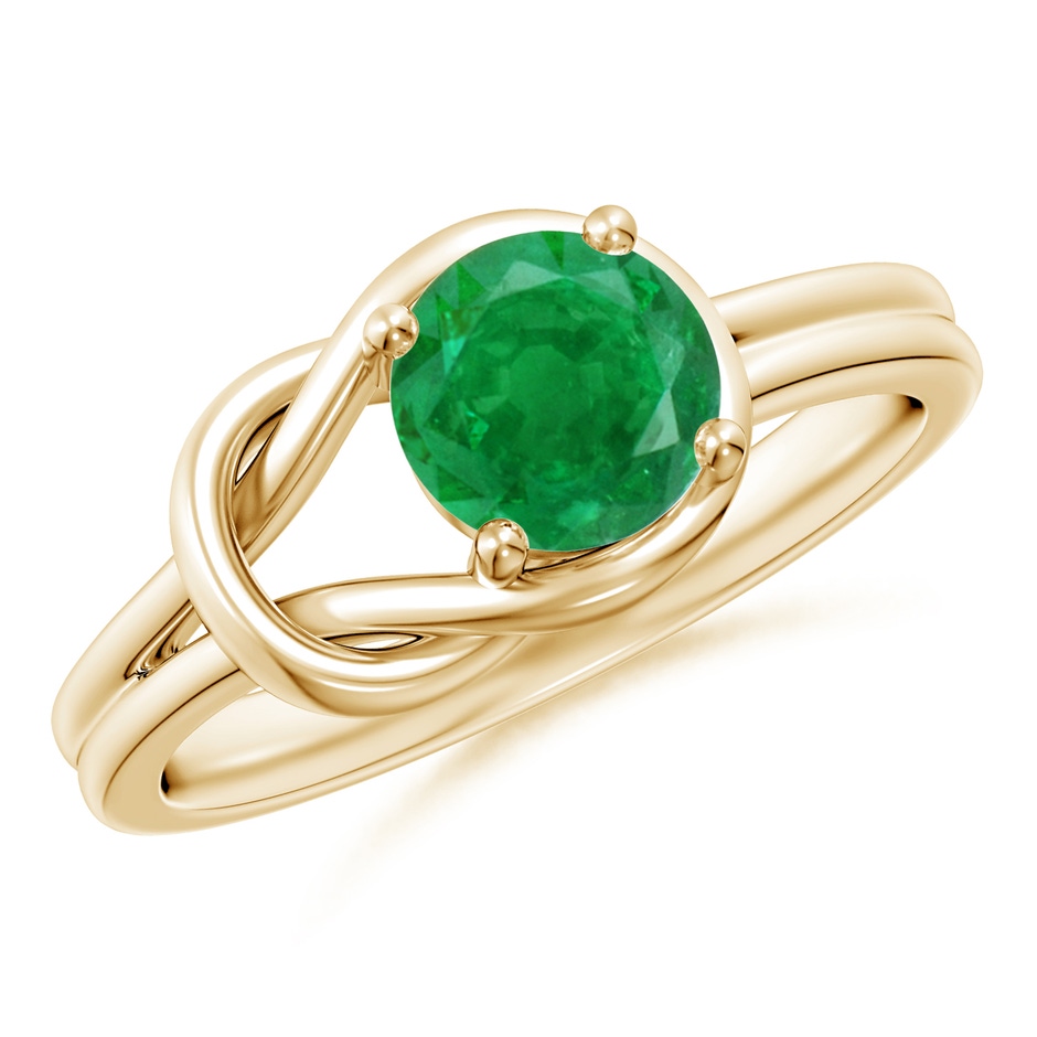 6mm AA Solitaire Emerald Infinity Knot Ring in Yellow Gold 