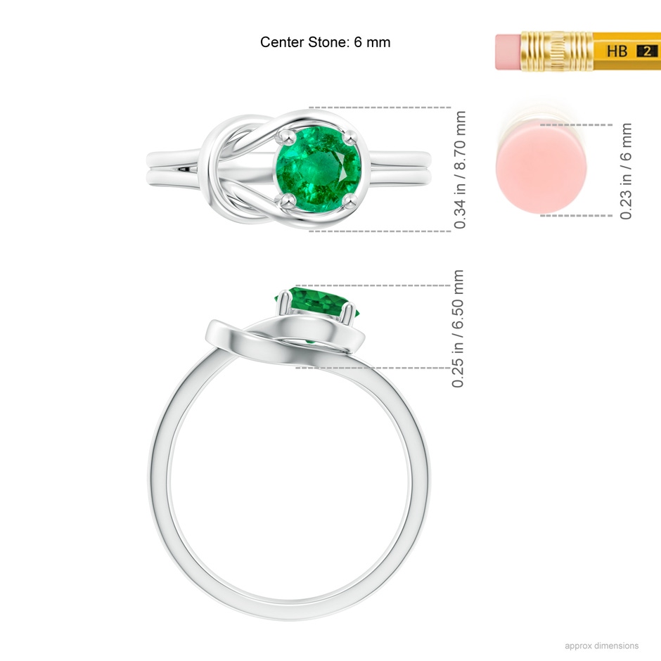 6mm AAA Solitaire Emerald Infinity Knot Ring in White Gold ruler