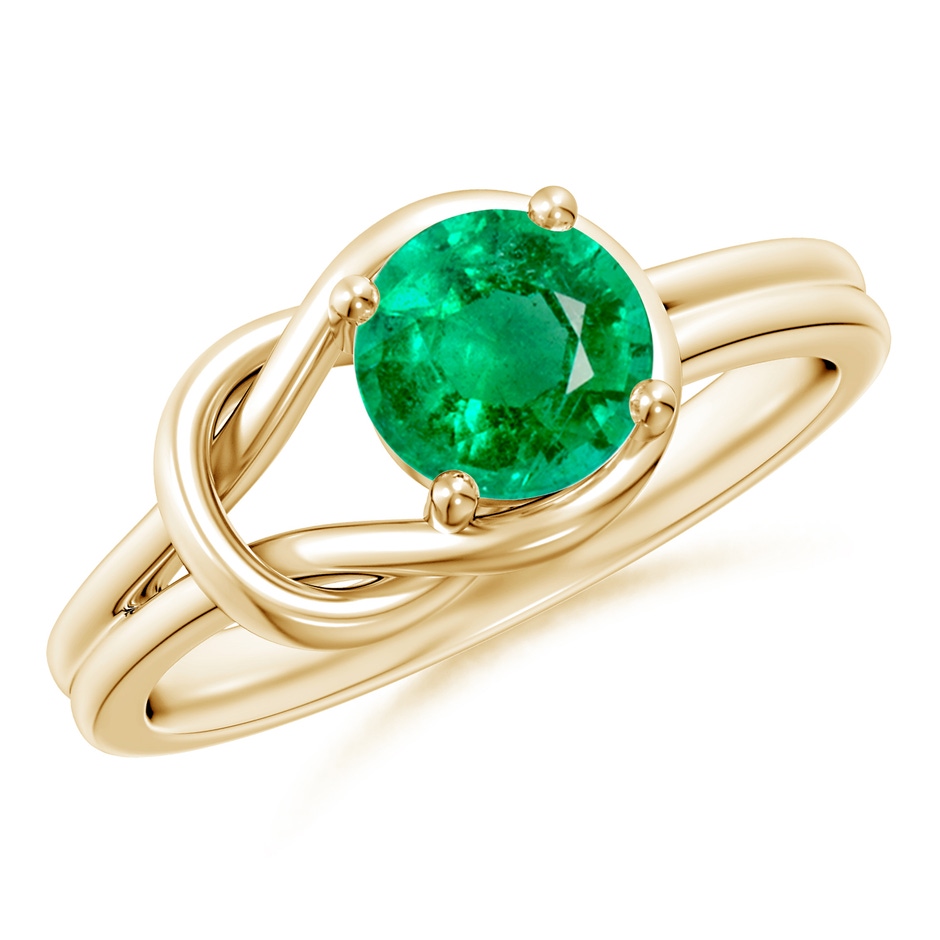 6mm AAA Solitaire Emerald Infinity Knot Ring in Yellow Gold 