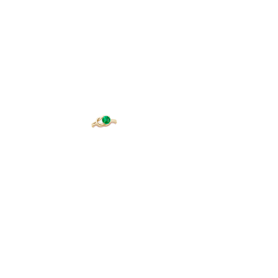 6mm AAA Solitaire Emerald Infinity Knot Ring in Yellow Gold hand