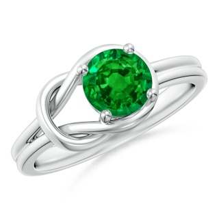6mm AAAA Solitaire Emerald Infinity Knot Ring in White Gold