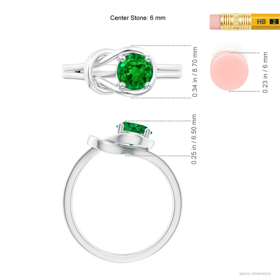 6mm AAAA Solitaire Emerald Infinity Knot Ring in White Gold ruler