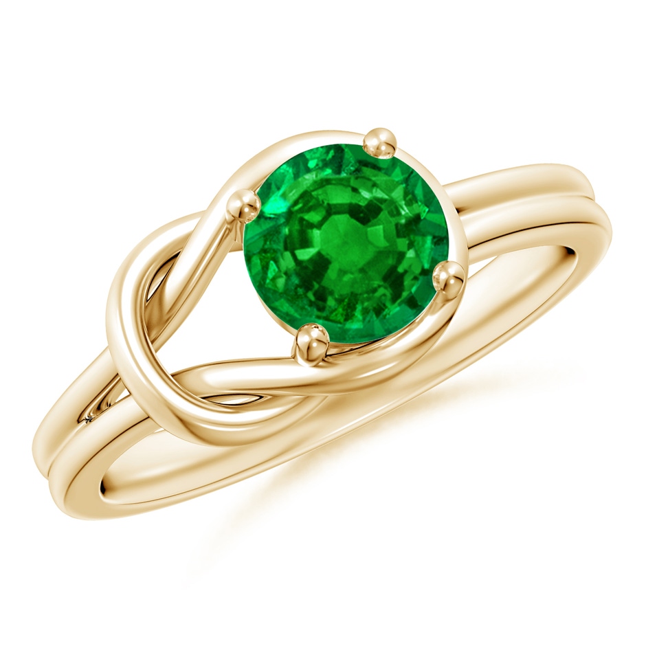 6mm AAAA Solitaire Emerald Infinity Knot Ring in Yellow Gold 