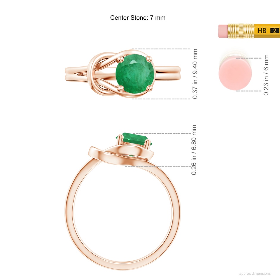 7mm A Solitaire Emerald Infinity Knot Ring in Rose Gold ruler