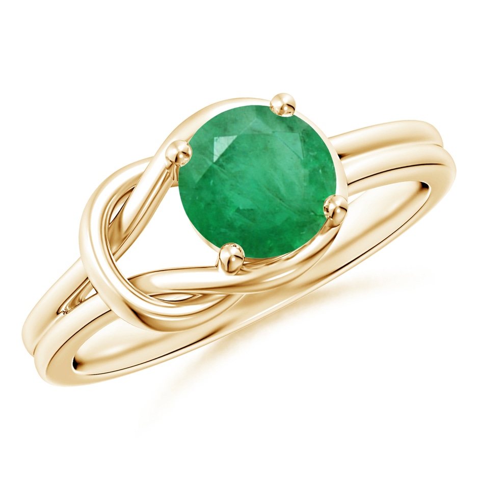 7mm A Solitaire Emerald Infinity Knot Ring in Yellow Gold 