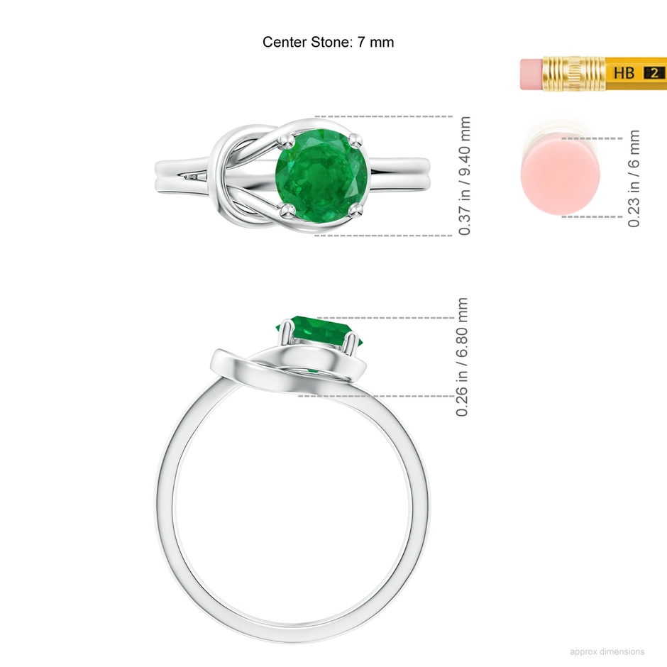 7mm AA Solitaire Emerald Infinity Knot Ring in P950 Platinum ruler
