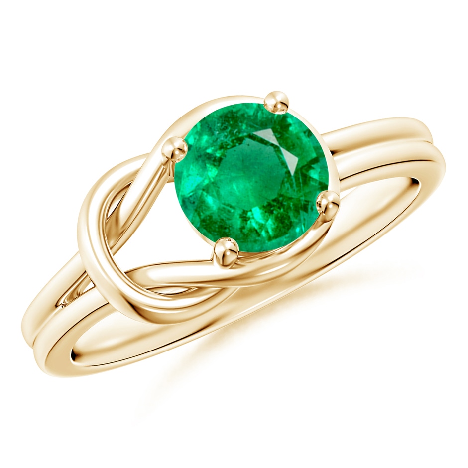 7mm AAA Solitaire Emerald Infinity Knot Ring in Yellow Gold 