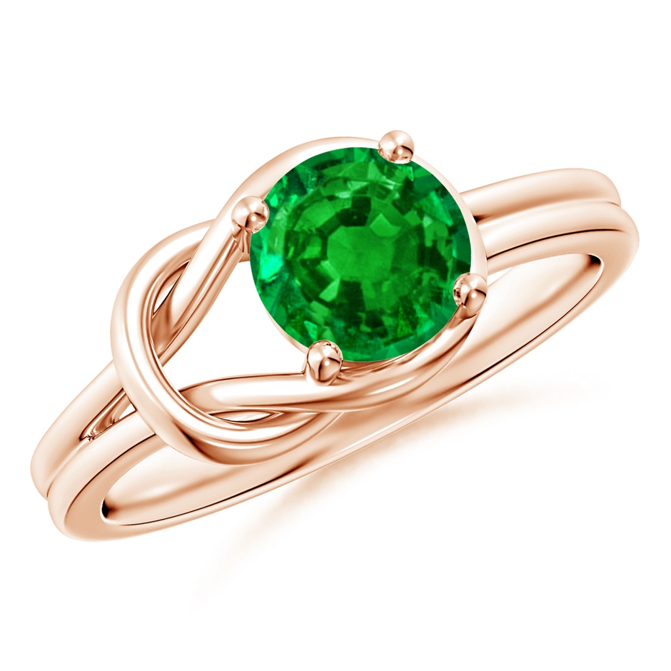 7mm AAAA Solitaire Emerald Infinity Knot Ring in 9K Rose Gold 